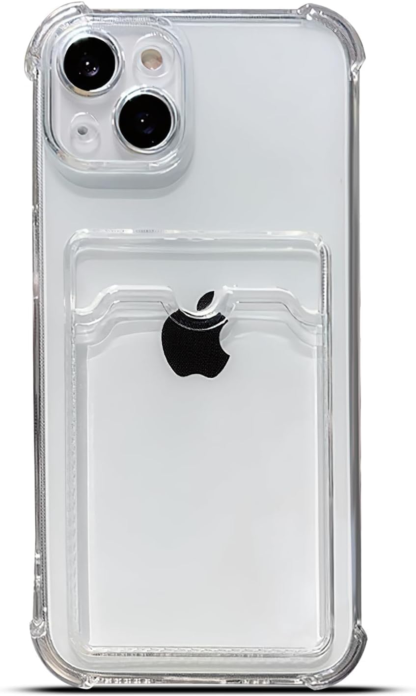 for ile uyumlu şeffaf clear kartlıklı darbe emici anti-shock darbeye dayanıklı wallet case kılıf (Iphone 15 Plus)