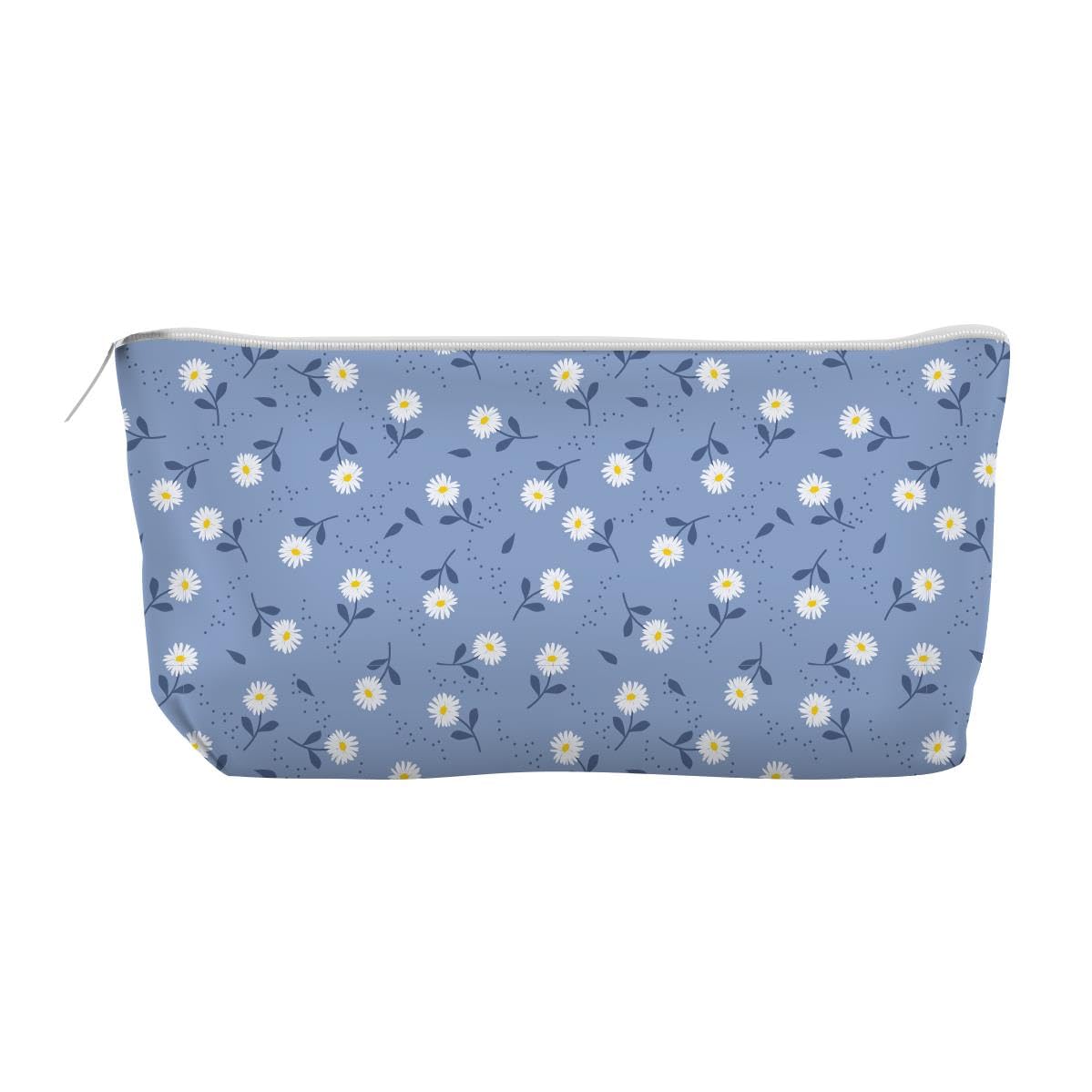 Riyaz Kanvas Bez Kalemlik, Kalem Kutusu, Cüzdan, körüklü, iç astarlı, 21x10x6cm (Papatyalar Mavi Zemin)