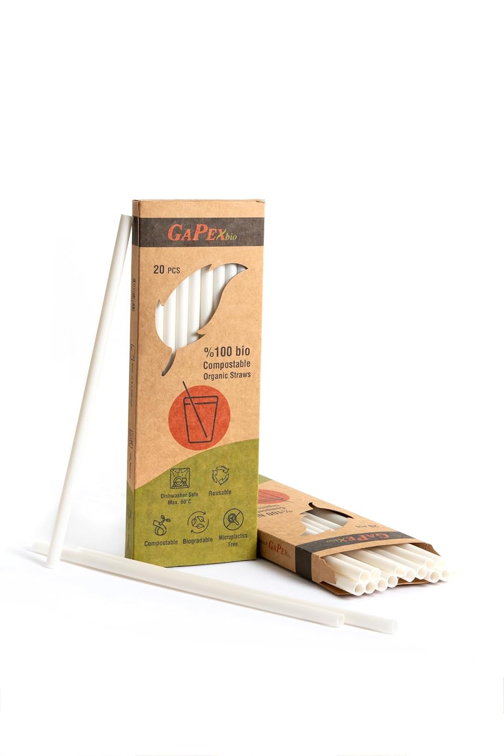 Gapex Bio Naturel (%100 bitki bazlı), Tekrar Kullanılabilir, Kompostlanabilir, Biyoçözünür (doğada çözünebilir) Pipet (20, Naturel)