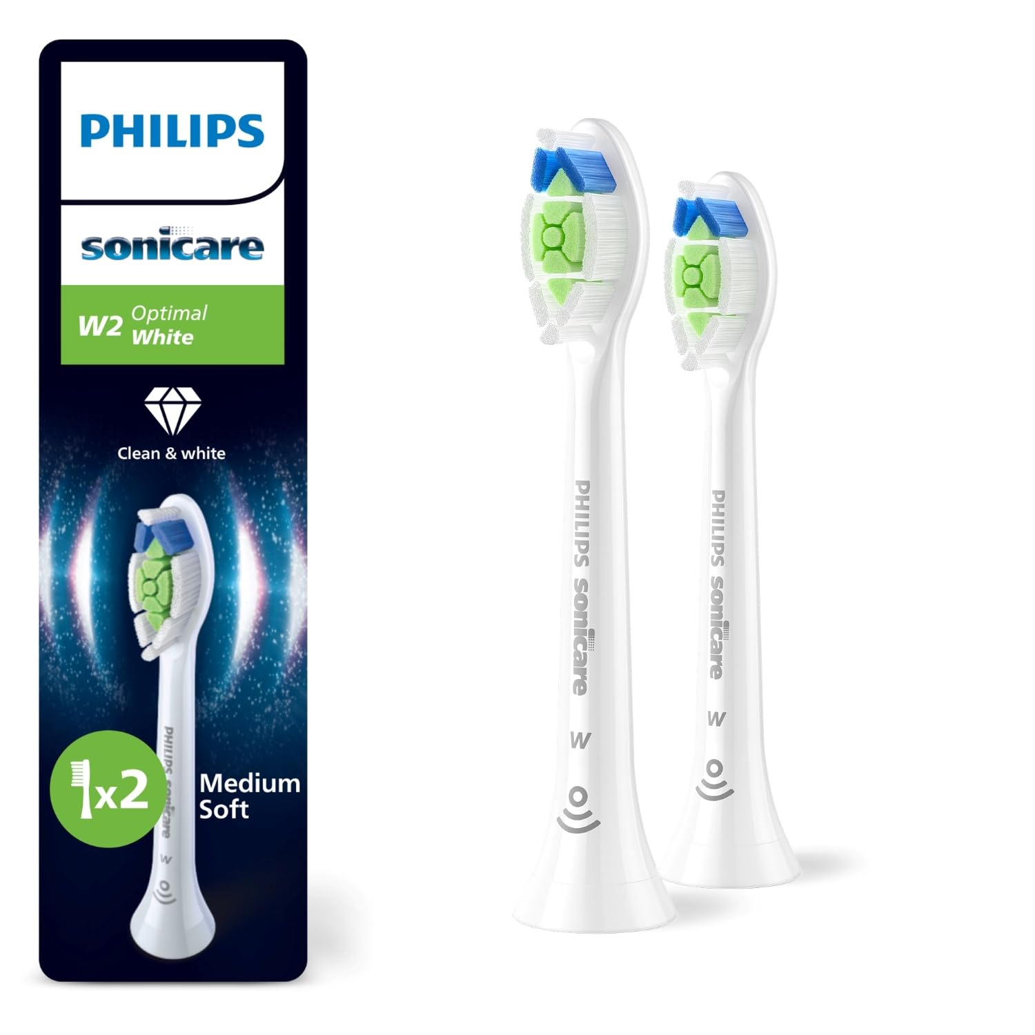 Philips Sonicare Optimal White Yedek Diş Fırçası Başlığı, 7 Kat Daha Fazla Plak Temizliği, Orta Yumuşak Fırça Başlığı, 2’li Paket, Beyaz, HX6062/87
