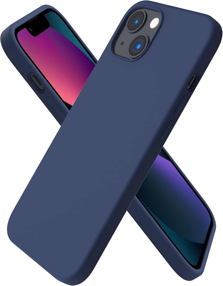 URUCHI iPhone 13 / iPhone 14 ile Uyumlu Kılıf, İçi Kadife Kaplamalı İnce Sıvı Silikon Tam Koruma Yumuşak Jel Silikon Kapak, Lacivert