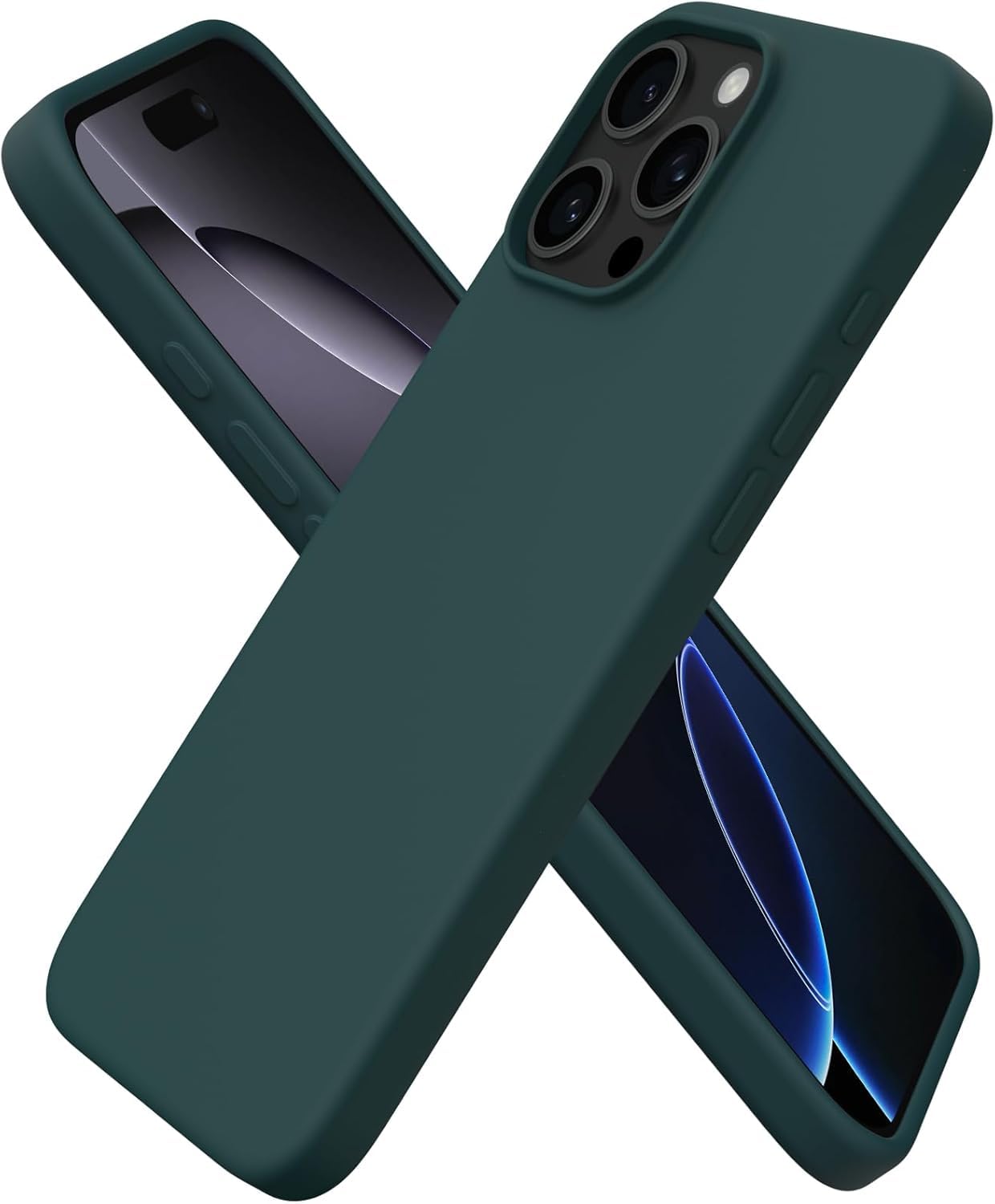 URUCHI iPhone 16 Pro 6.3" Kılıf, İnce Sıvı Silikon Tam Kaplamalı, 3 Katmanlı Yumuşak Jel Kauçuk, Mikrofiber Astarlı, Darbeye ve Çizilmeye Dayanıklı Koruyucu Telefon Kılıfı, Koyu Yeşil