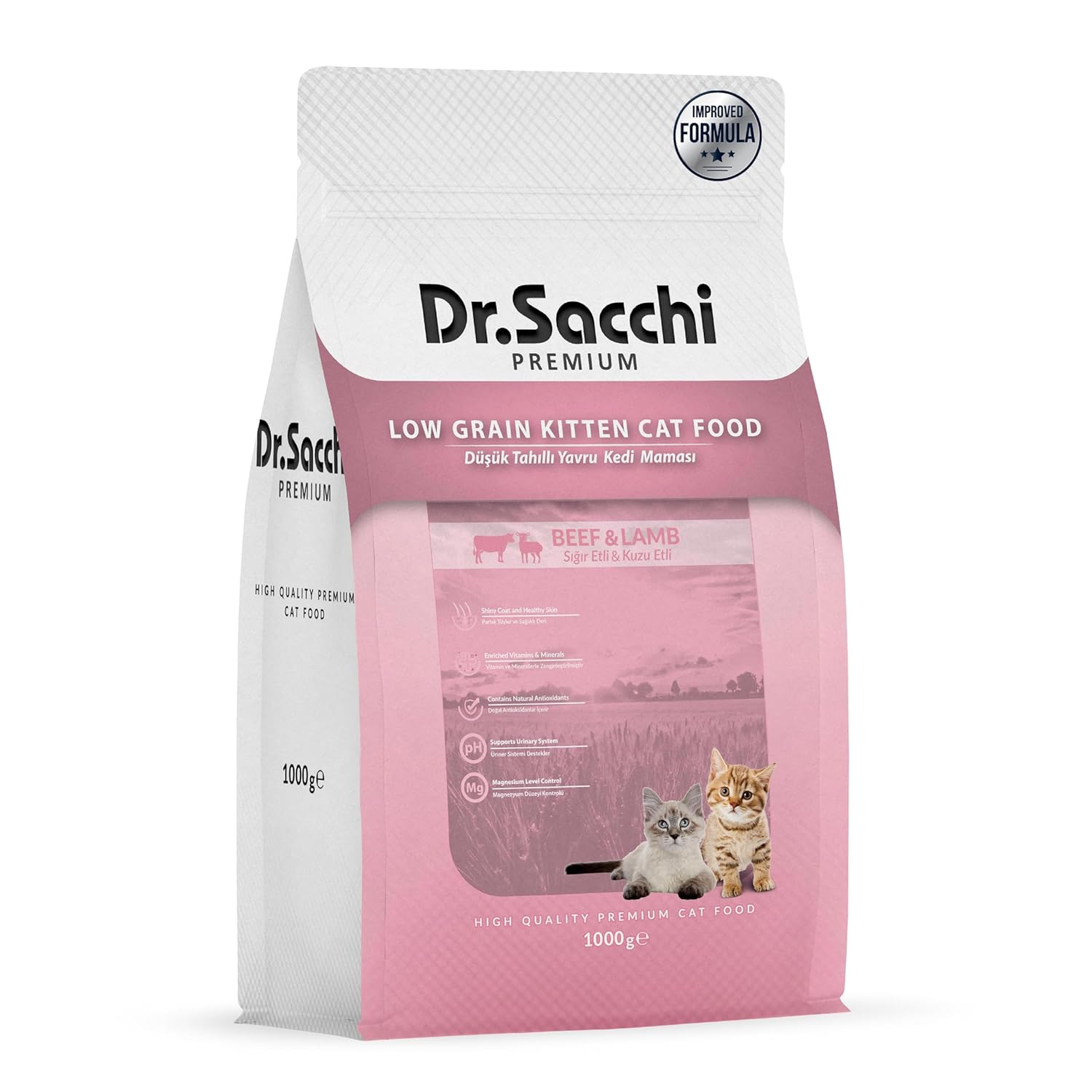 Dr.Sacchi Premium Düşük Tahıllı Sığır Etli Ve Kuzu Etli Yavru Kedi Maması 1 kg