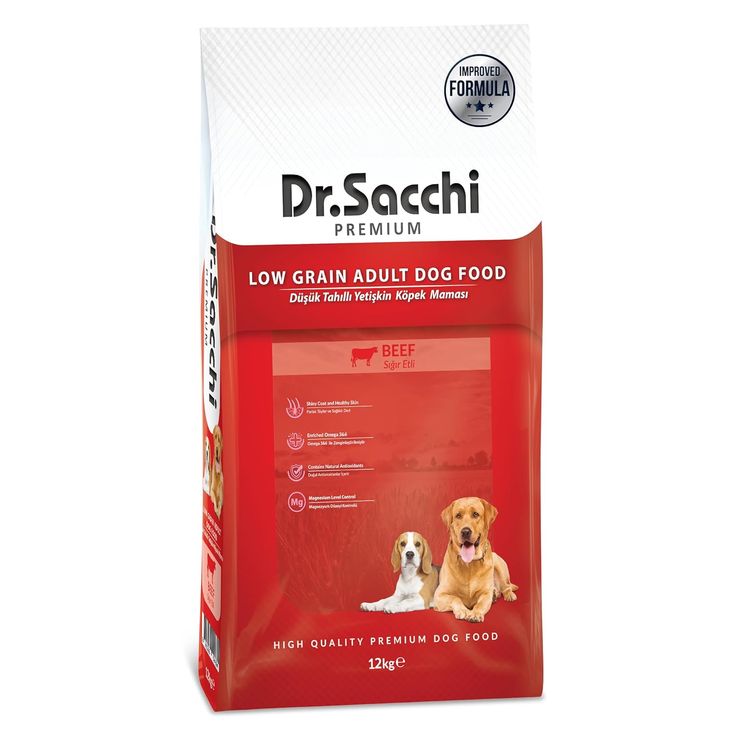 Dr.Sacchi Düşük Tahıllı Sığır Etli Yetişkin Köpek Maması 12 kg