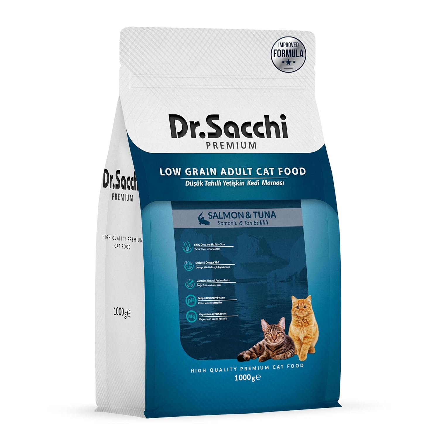 Dr.Sacchi Premium Düşük Tahıllı Somonlu Ve Ton Balıklı Yetişkin Kedi Maması 1 kg