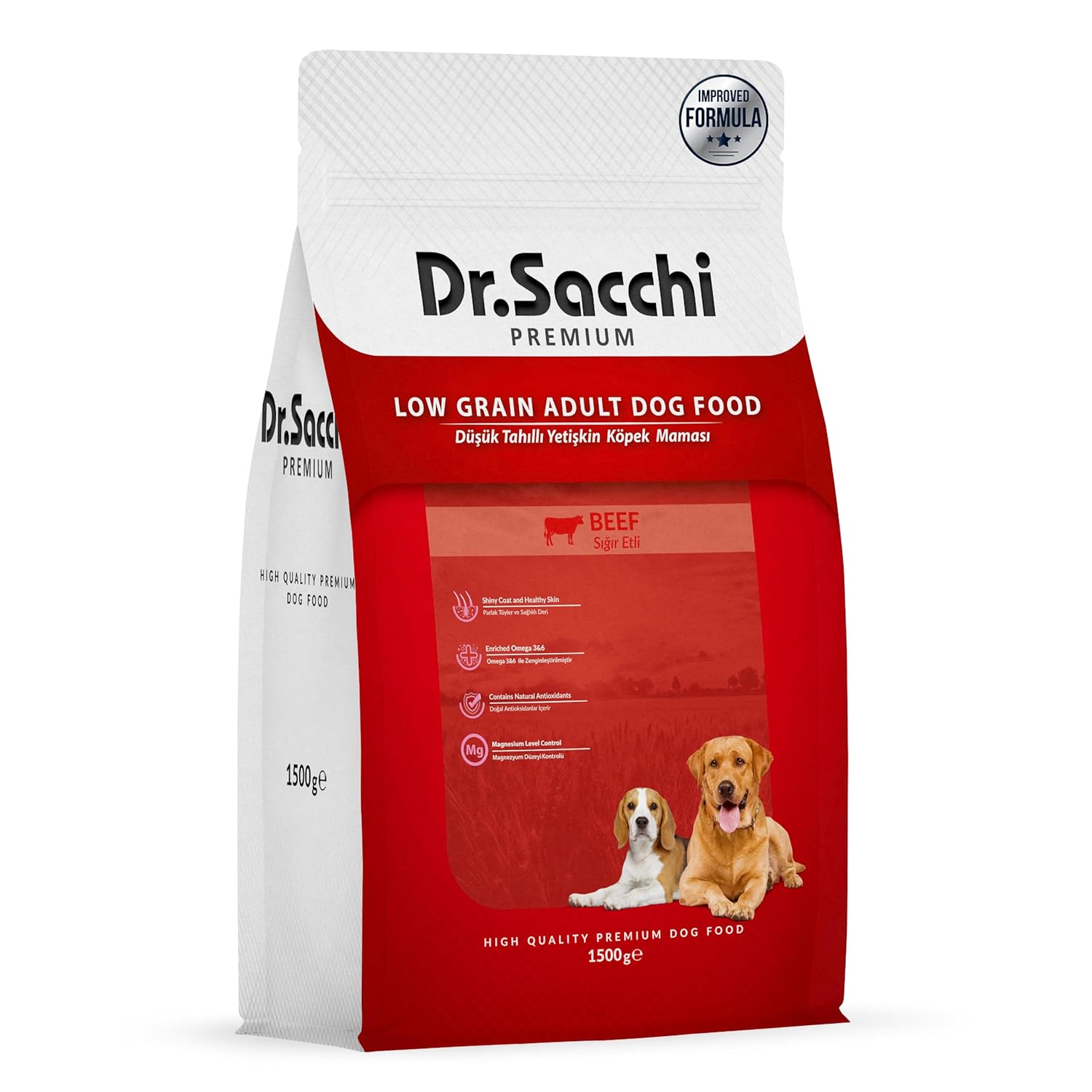 Dr.Sacchi Premıum Düşük Tahıllı Sığır Etli Yetişkin Köpek Maması 1,5 kg
