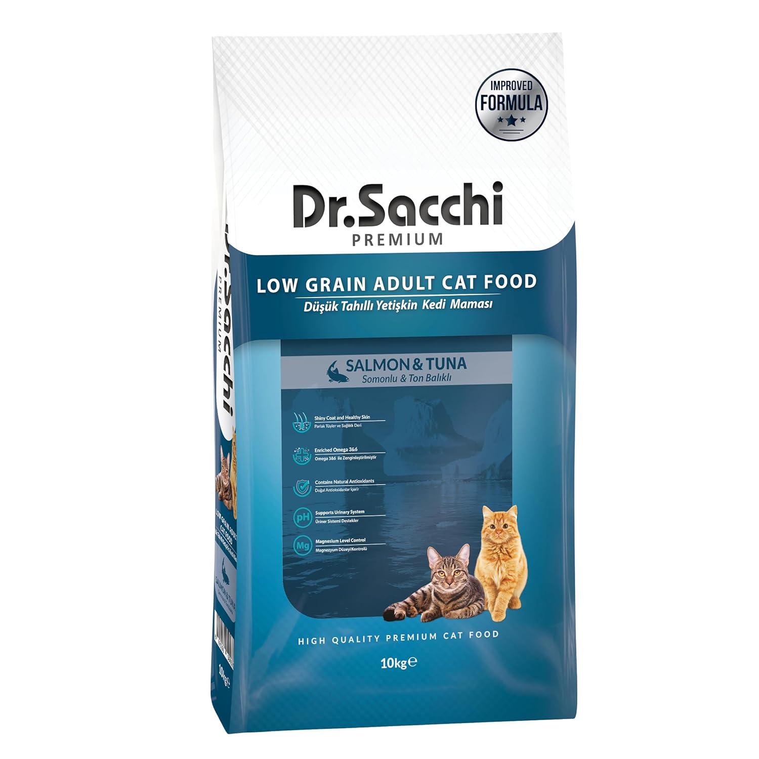 Dr.Sacchi Düşük Tahıllı Somonlu Ve Ton Balıklı Yetişkin Kedi Maması 10 kg