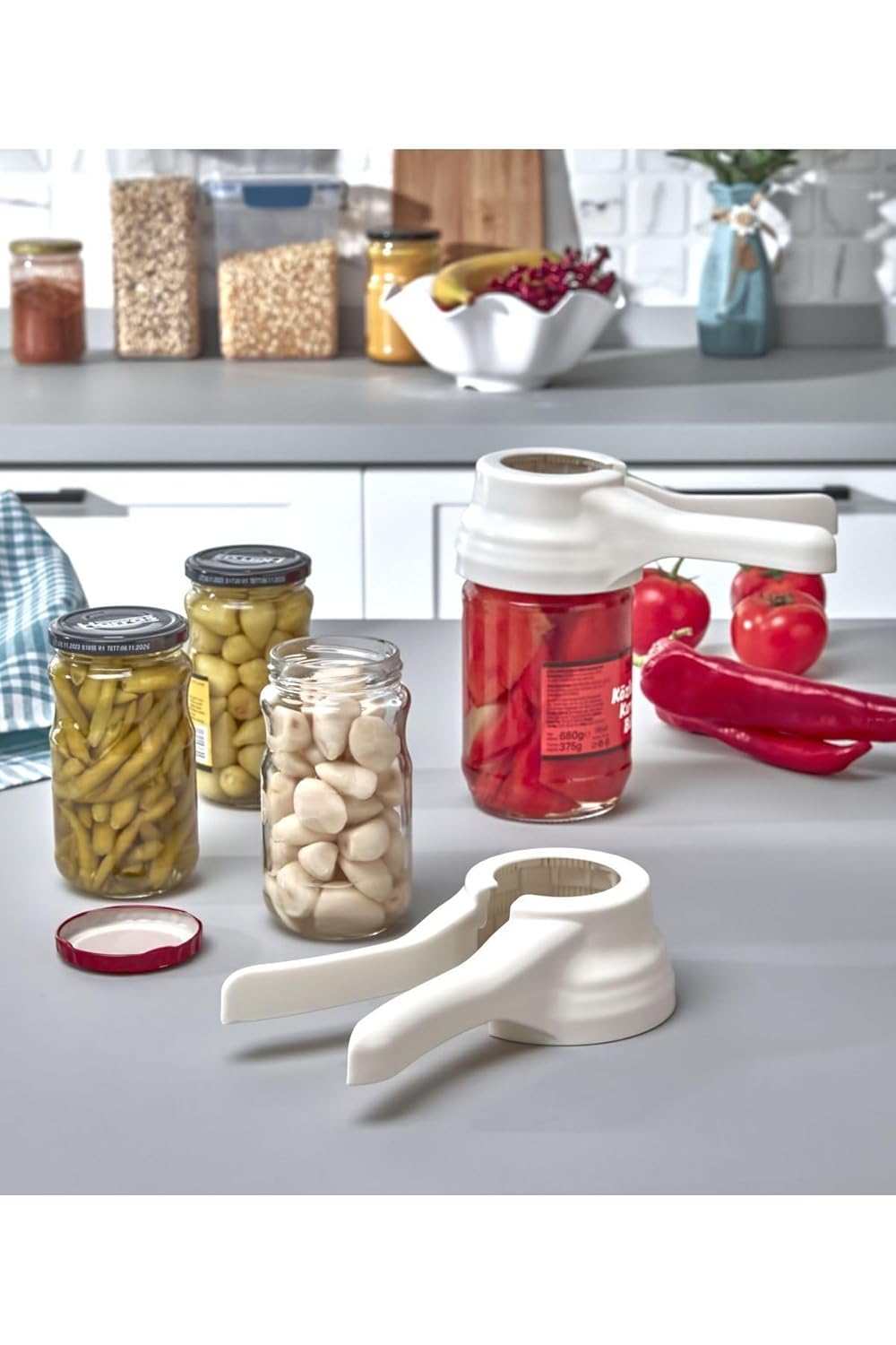 Porselen Diyarı Rotanev Her Boy Kavanoz Kapağına Uyumlu Kırılmaya Karşı Dayanıklı Plastik Konserve Turşu Kavanoz Açacağı Beyaz