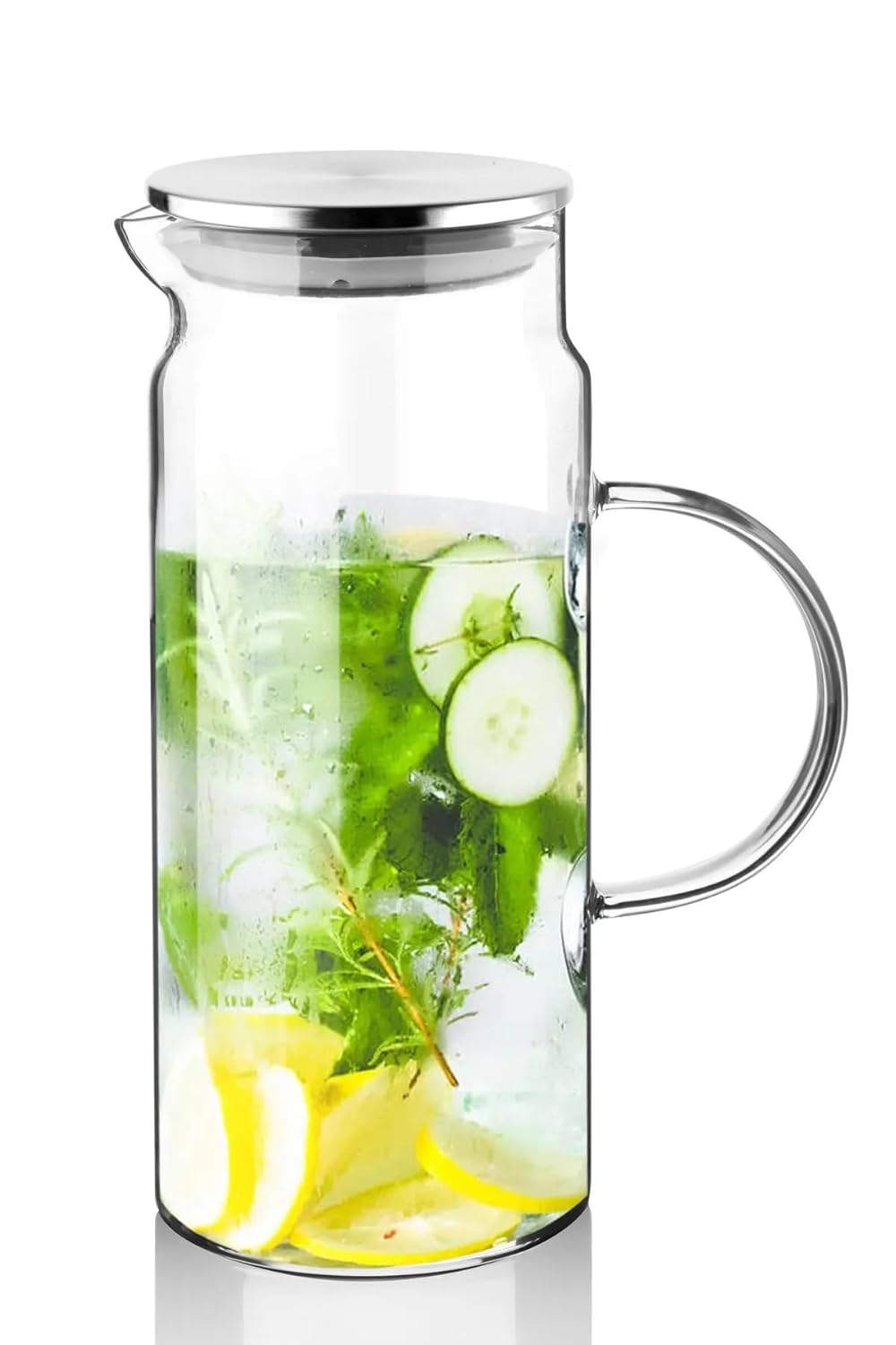 FABESS Cam Sürahi Borasilikat Isıya Dayanıklı Metal Kapaklı Isıtılabilir Vakum Kapaklı Cam Karaf Sürahi 1300 ML