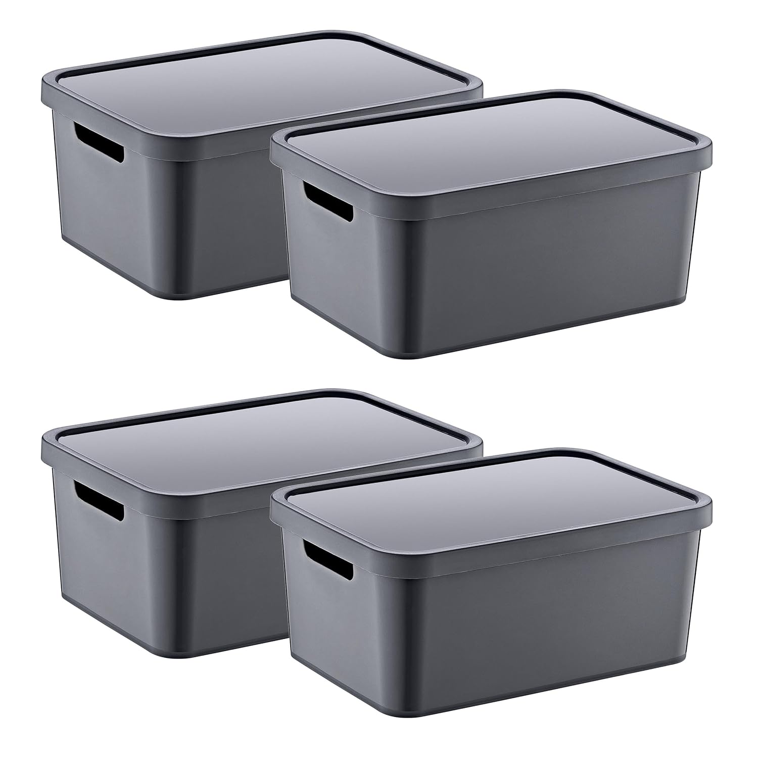 Smartware 4'Lü Set Stafi Çok Amaçlı Kapaklı Kutu Antrasit 4,5 LT - ANTRASİT, Çok Amaçlı Kapaklı Kutu, Ev-Ofis-Depo İçin, Kapaklı Saklama Kutusu