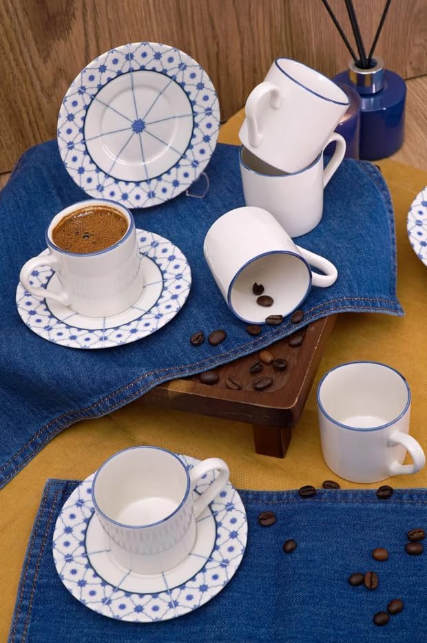 TEZYİNAT WOOD Heda Porselen Yıldız 12 Parça 6 Kişilik Porselen Kahve Fincan Takımı -