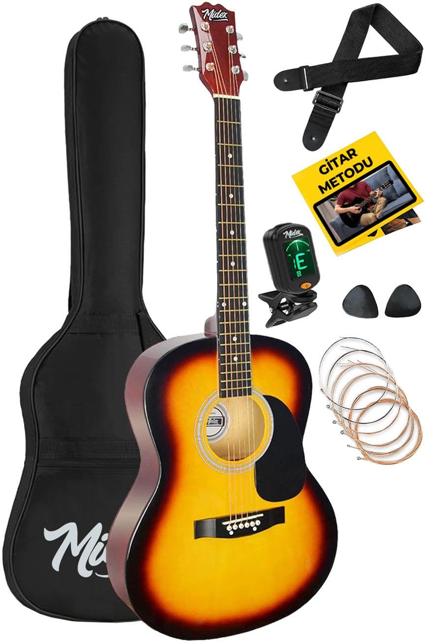Midex RG-530BK Kaliteli Siyah 40 İnç Akustik Gitar Seti 4/4 Yetişkin