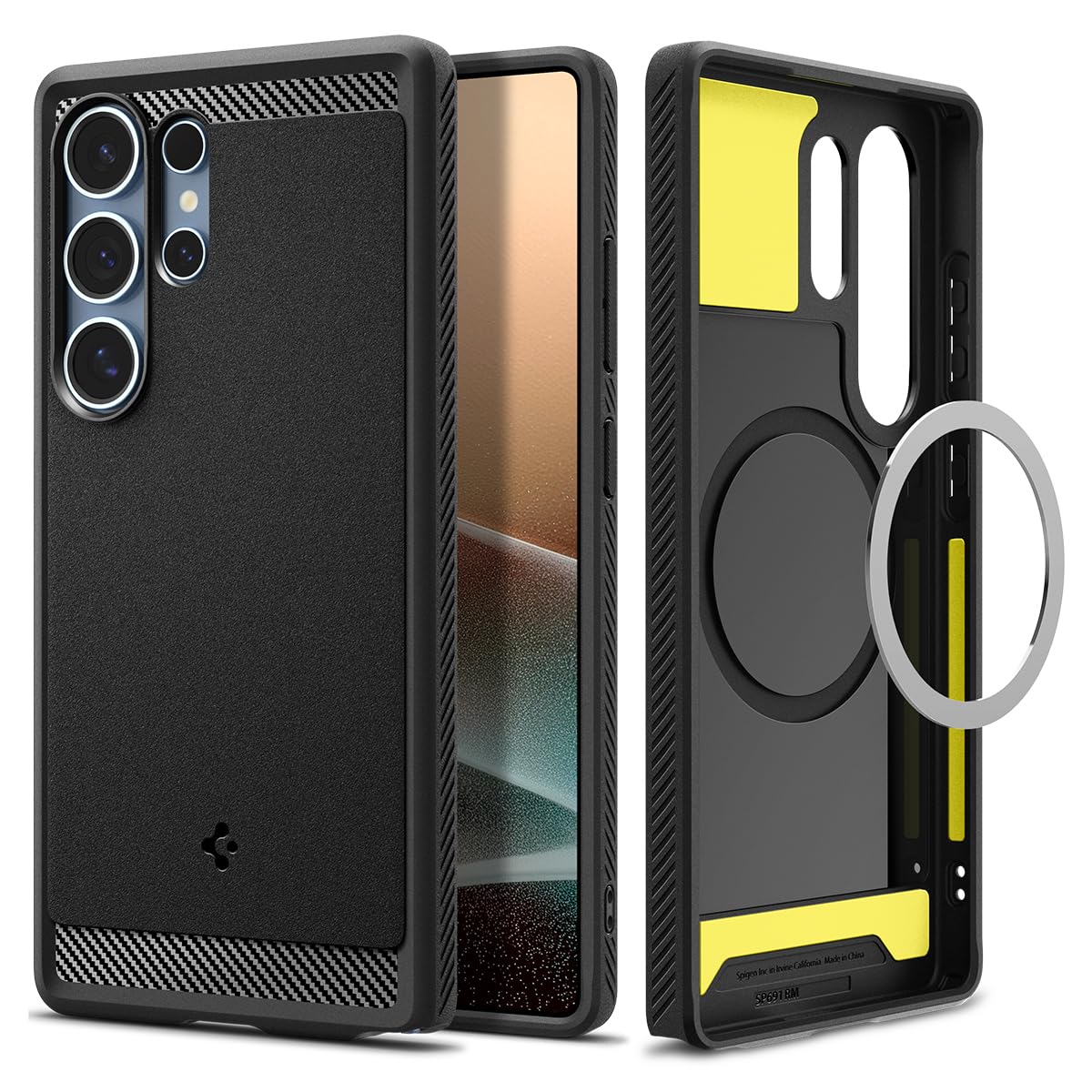 Spigen Galaxy S25 Ultra ile uyumlu Ekstra Dayanıklı Kılıf Rugged Armor Hava Kanalı Teknolojisi Askeri Sınıf Koruma MagFit özellikli Matte Black Çift Katman Kapak - ACS08951