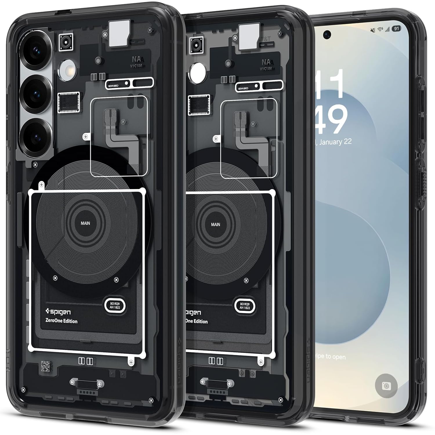 Spigen Galaxy S25 Plus ile uyumlu ince Kılıf Ultra Hybrid Sararma Karşıtı DuraClear Hava Kanalı Teknolojisi Askeri Sınıf Koruma MagFit özellikli Zero One Black Tasarım Kapak - ACS08982