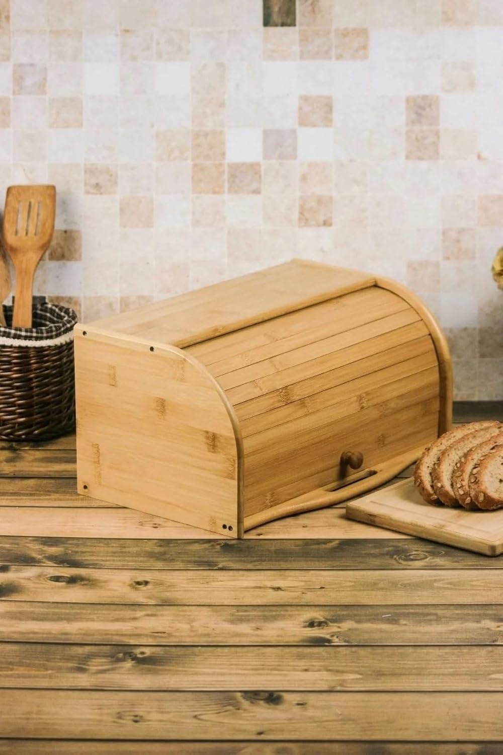 Deconox Bambu Lüks Panjur Kapaklı Büyük Ekmek Dolabı, Bambu Ekmek Kutusu Ekmek Dolabı, Ekmek Sepeti Sandığı, Ekmeklik, Çok Amaçlı Bambu Kutu