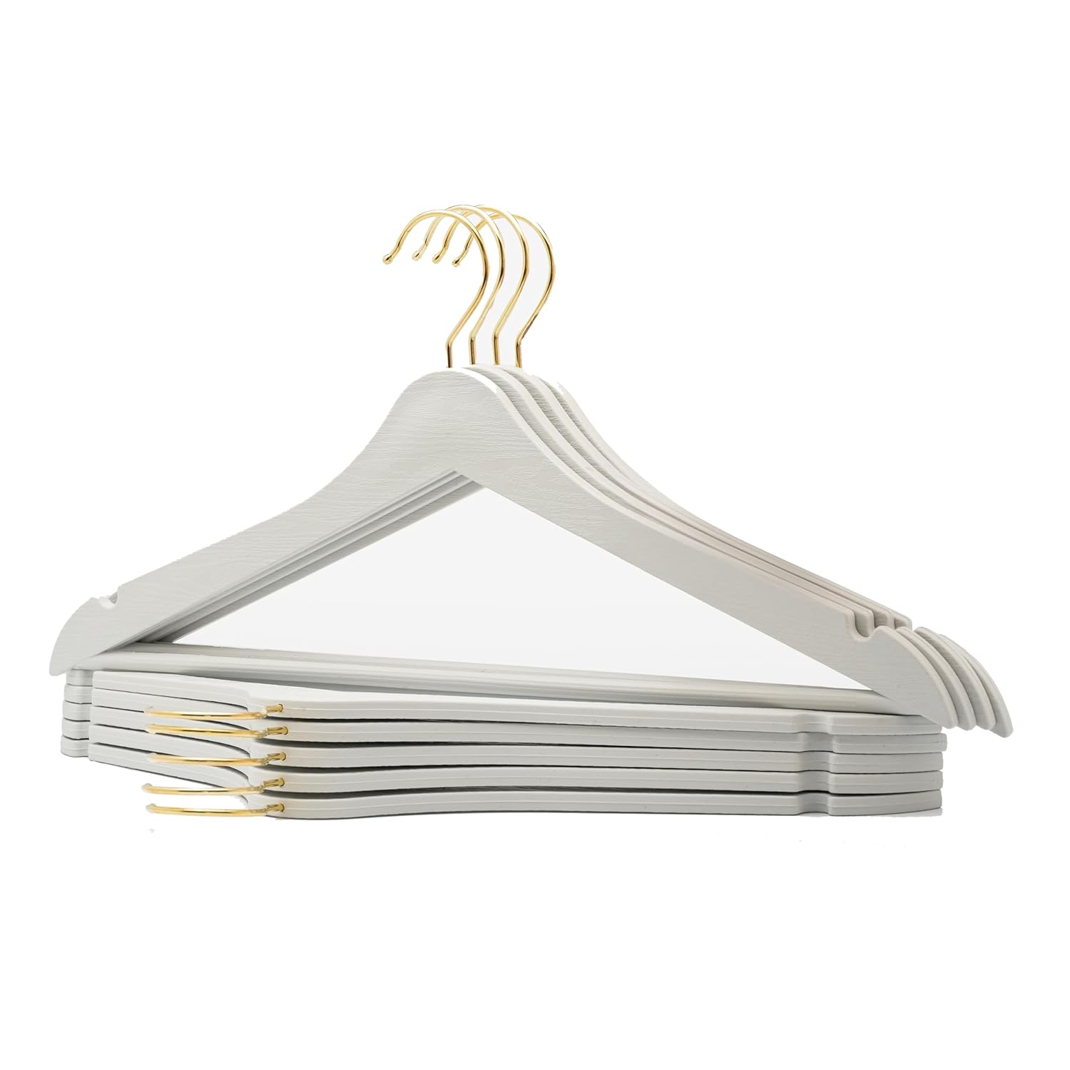Arch 24 Adet Beyaz Ahşap Görünümlü Plastik Askı Kıyafet Elbise Gömlek Askısı Gold Kancalı