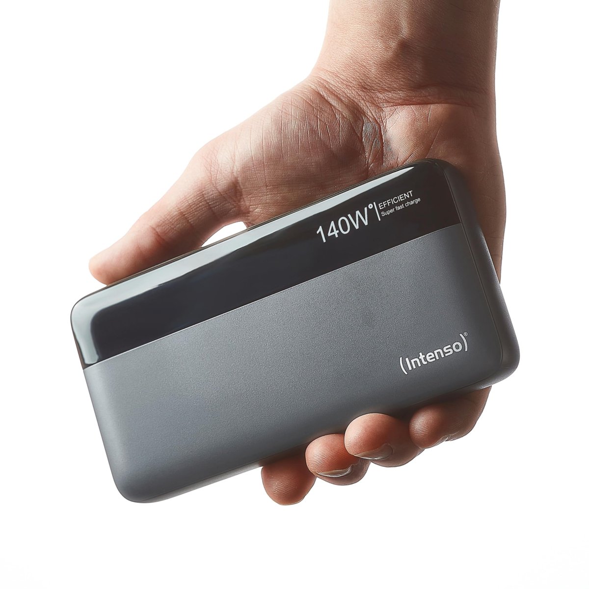 Intenso Powerbank HE25000, harici pil, Power Delivery (140 W) ve USB-C'den USB-C'ye şarj kablosu, 25000 mAh, gri-siyah
