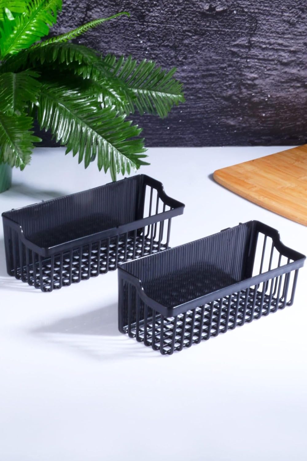 Bev Kitchen 2 Adet Yapışkanlı Çok Amaçlı Banyo - Mutfak Rafı Plastik Şampuanlık Organizeri SİYAH