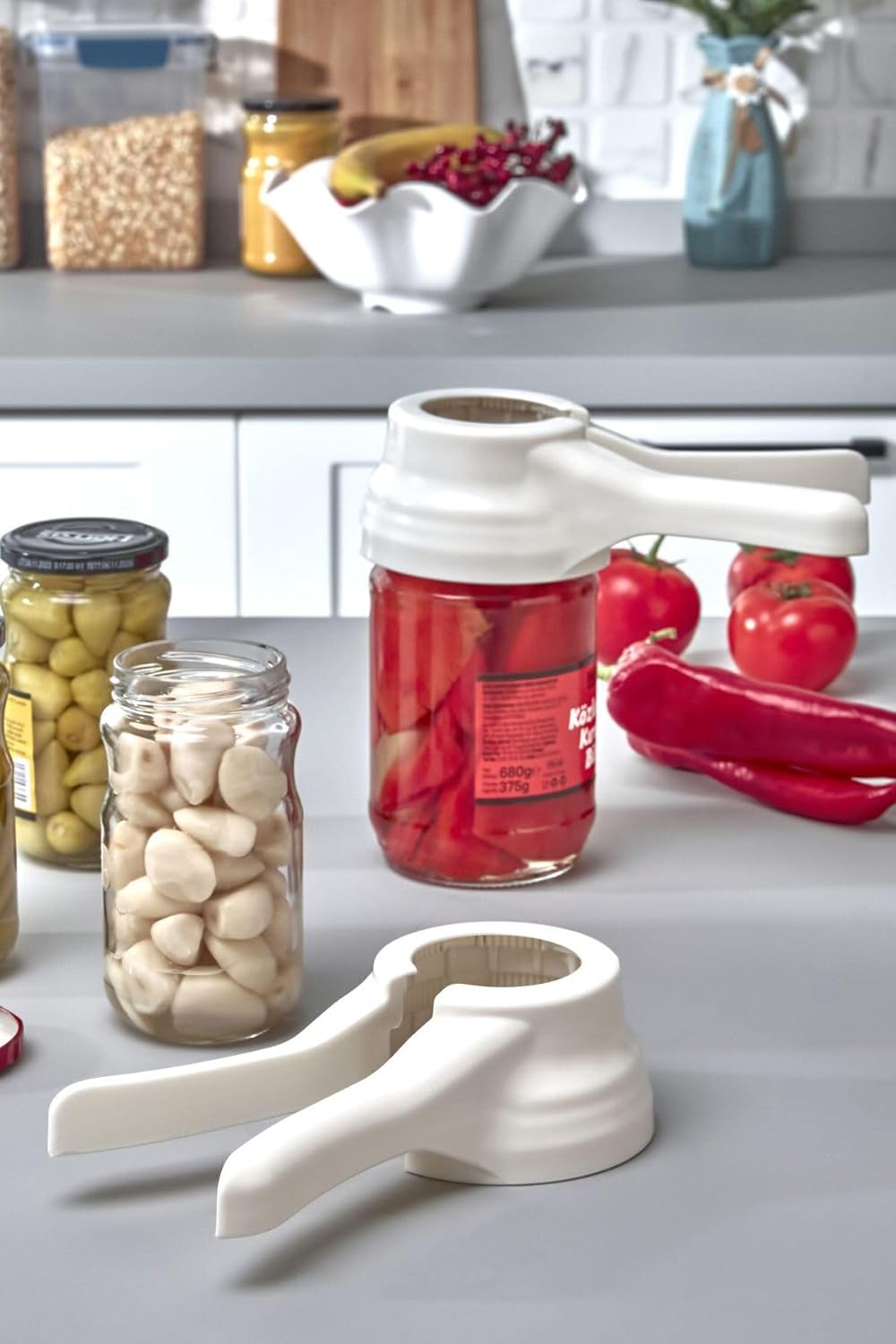 Bev Kitchen Her Boy Kavanoz Kapağına Uyumlu Kırılmaya Karşı Dayanıklı Plastik Konserve Turşu Kavanoz Açacağı beyaz