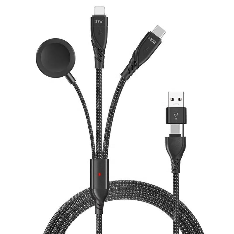 Apera Apple Watch ile Uyumlu Kablosuz Şarj Aleti Örgü Kablo 5in1 Tüm iPhone ile Uyumlu USB PD Type C 100W Şarj