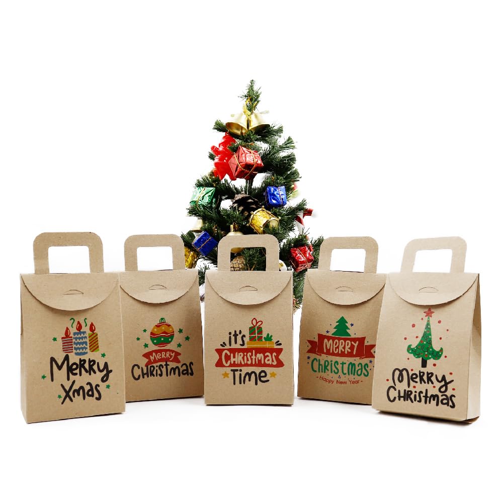 10x15 Noel ve Yılbaşı Temalı Kraft Hediye Kutusu Seti (5 Adet) – 10x15 cm, Çift Taraflı Baskılı | M3