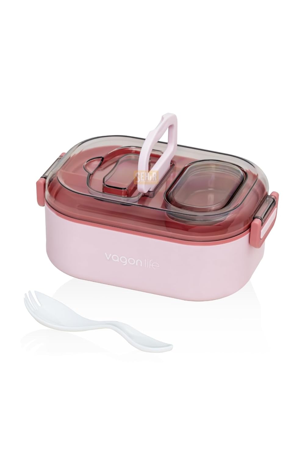Vagonlife Bento 550ml Lunchbox Tek Katlı Bölmesiz Çelik Sefer Tası Yemek Kutusu (Pembe)