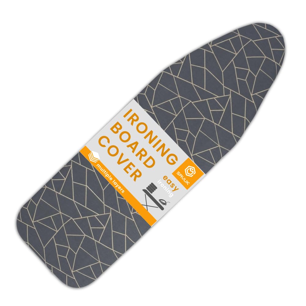 Beylini Ütü Masası Kılıfı Bezi Örtüsü Kalın Keçe Dolgulu Bağcıklı Sıkıştırma Yanmaya Dayanıklı Kolay Uyum Ağır Yansıtıcı Görev Ayarlanabilir 3 Katman Standart Boyut 50 x 150 cm (Geometrik Gri)