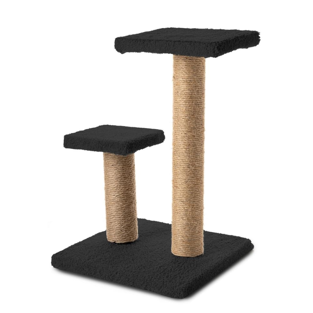 Beylini 2 li Kedi Tırmalama Tahtası Peluş Kumaş Silinebilir Demonte 42 cm Yükseklik 2 Adımlı Zıplama ve Tırmalama Oyunu Siyah Renk