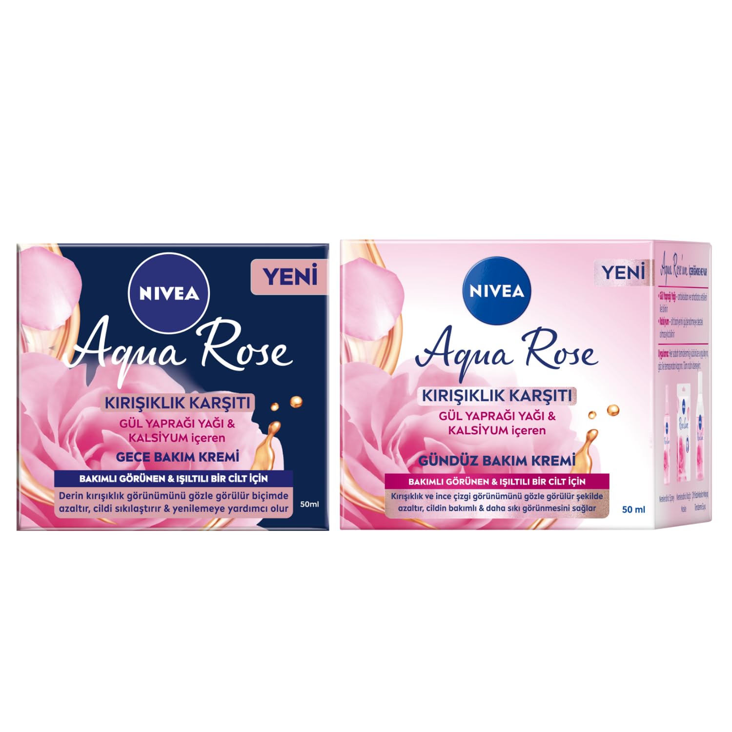 Nivea Aqua Rose Kırışıklık Karşıtı Gündüz Yüz Bakım Kremi 50ml ve Sıkılaştırıcı Gece Bakım Kremi 50ml