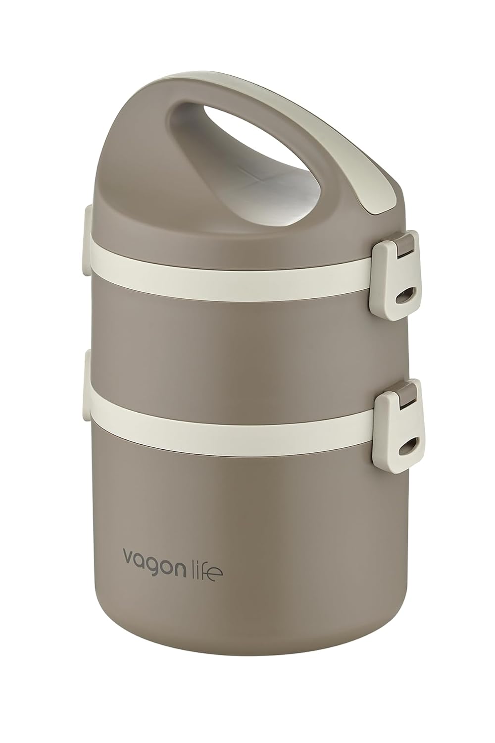 Vagonlife 1800 ML İki Kat Yuvarlak Paslanmaz Çelik Bento Lunch Box Yeni Nesil Sefer Tası-FFLBOX40130 Kahverengi