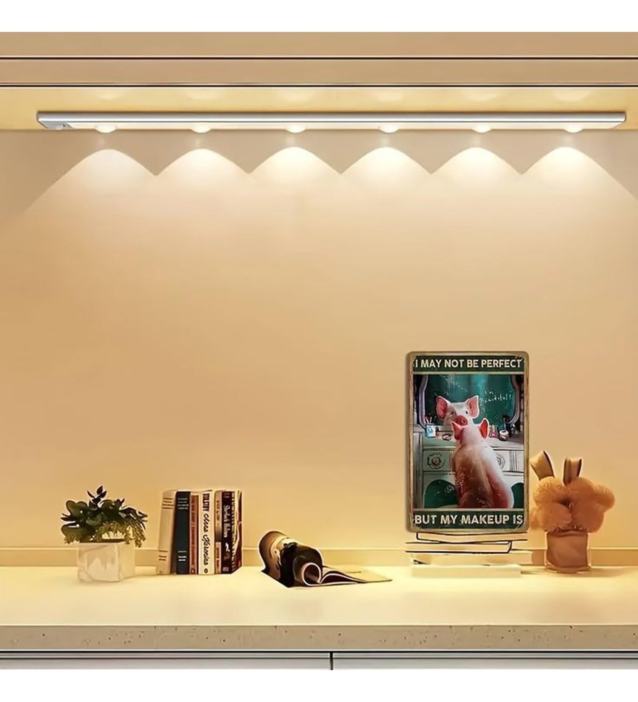 Coverzone Şarjlı Hareket Sensörlü LED Şerit Çift Modlu Sensörlü veya Sürekli Işık Yatak Odası Banyo Mutfak Çalışma Odası Aydınlatma Ayarlanabilir 3 Farklı Renk 120cm 8'li (K77-M72)