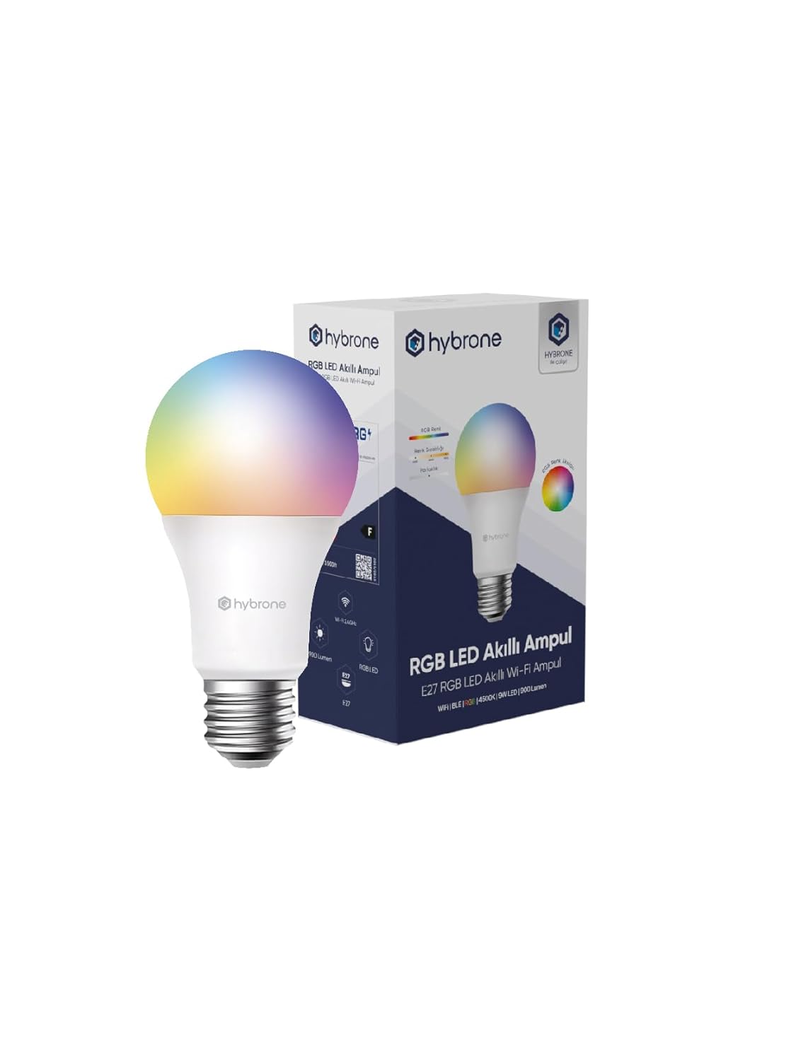 Hybrone LED RGB Wİ-Fi Akıllı Ampul, 16 Milyon Renk, 900 Lümen, E27 Duy, Uygulama ile Uzaktan Kontrol