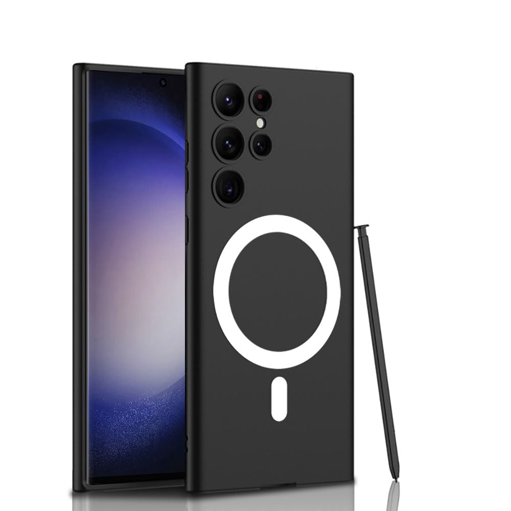 ZORE Galaxy İle Uyumlu S23 Ultra Kılıf Wireless Şarj Özellikli Kıpta Magsafe Silikon Kapak Siyah