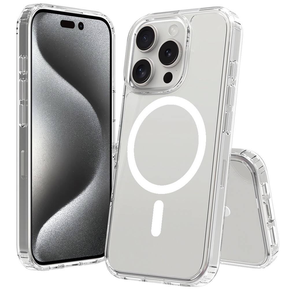 Zore Apple ile uyumlu iPhone 16 Pro Kılıf M-safe Şarj Özellikli Şeffaf Sert PC Zore Embos Kapak Şeffaf