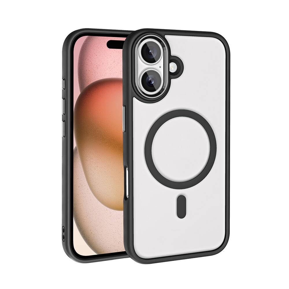 Zore Apple ile uyumlu iPhone 16 Kılıf Wireless Şarj Özellikli Zore Krom M-safe Silikon Kapak Siyah