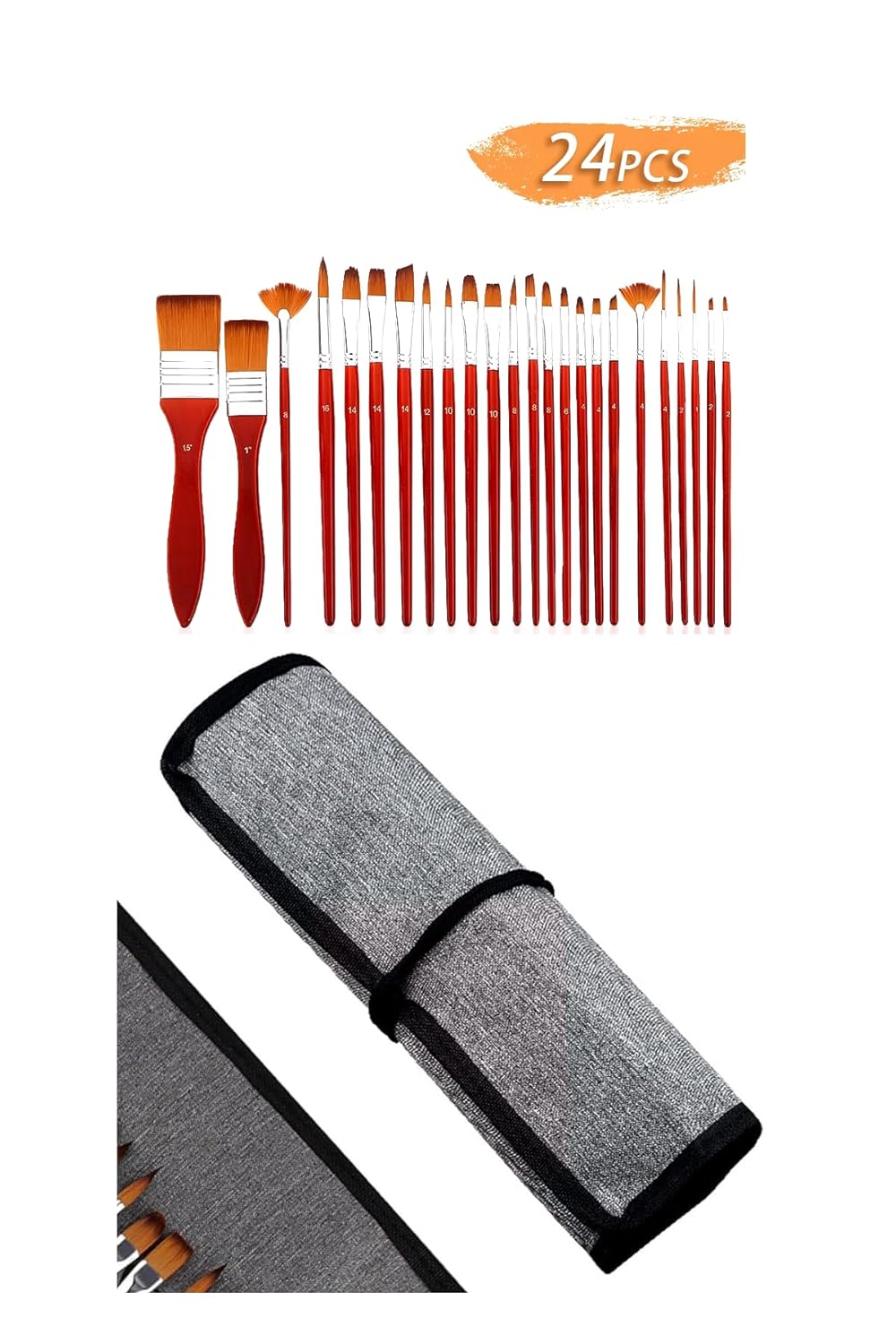 Hannah Kırmızı 24 Parçalı Profesyonel Sanat Fırça Seti Çantalı Yağlıboya Akrilik Guaj
