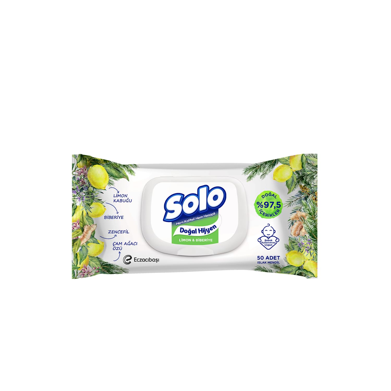 SOLO Doğal Hijyen Islak Mendil Limon & Biberiye 3x50