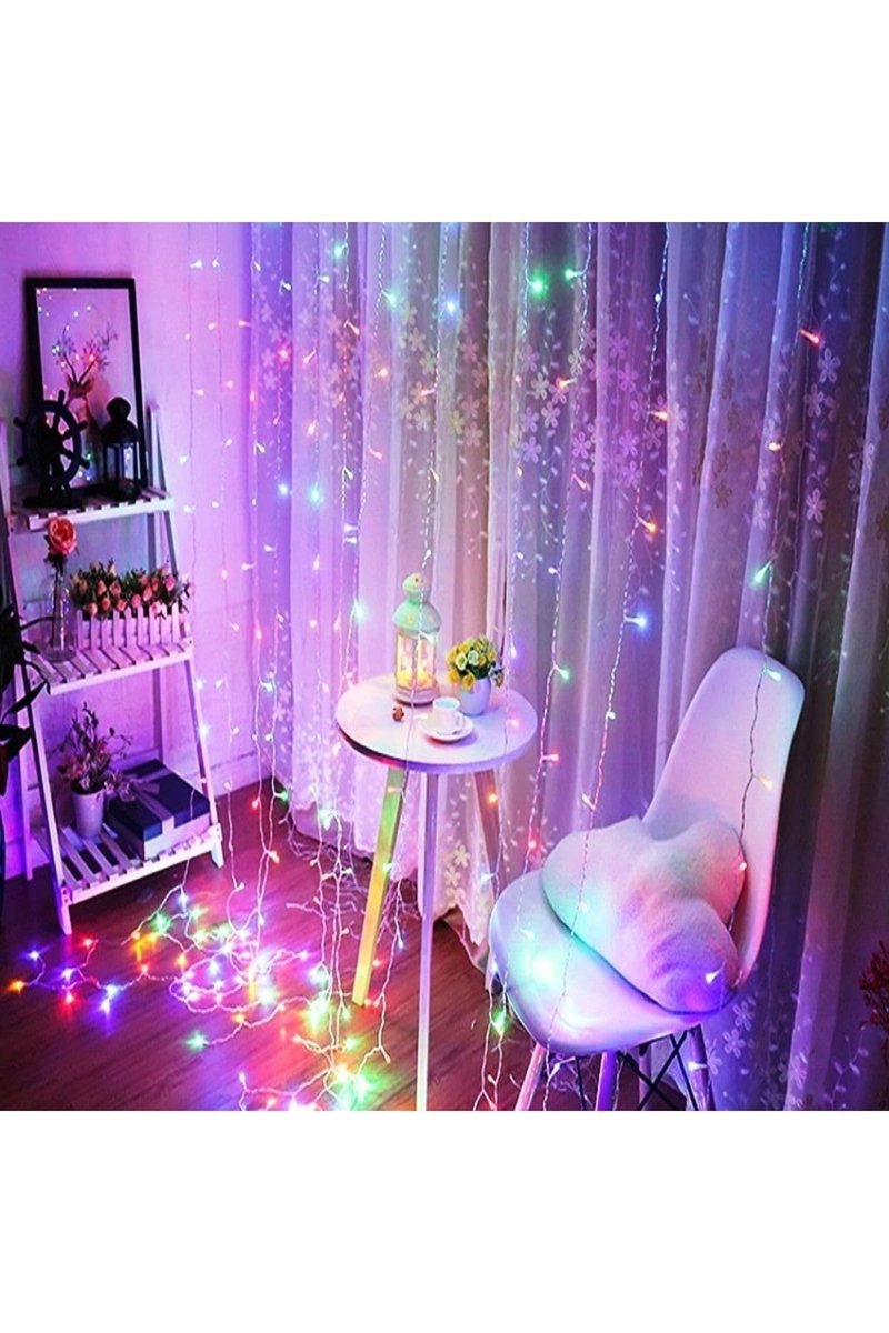 Kuzey Renkli Salkım Led Işık 3.50x2 Metre Salkım Işık Renkli Led Işık 10 Dallı Modlu Renkli Perde Led Işık RENKLİ