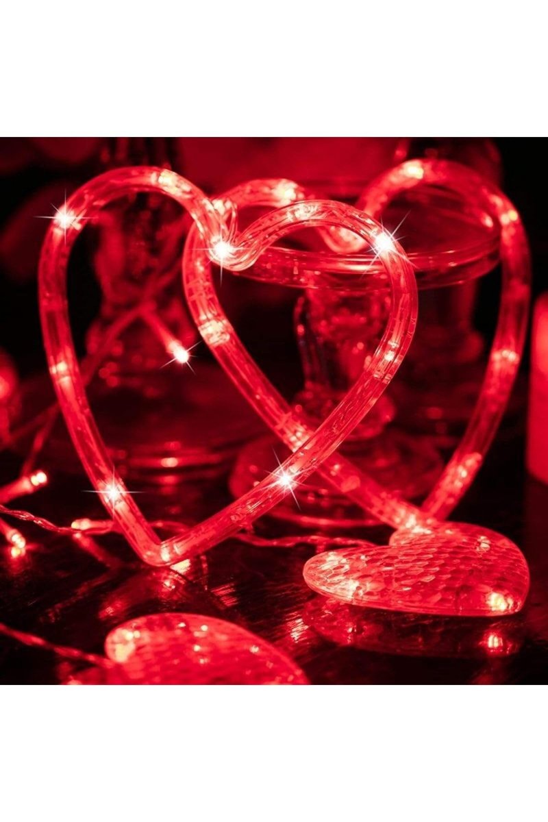 Kuzey Kırmızı Salkım Led Işık Kalpli Salkım Led Işık Yılbaşı Işıkları Vitrin Dekor Süsleme Işığı Red Light KIRMIZI