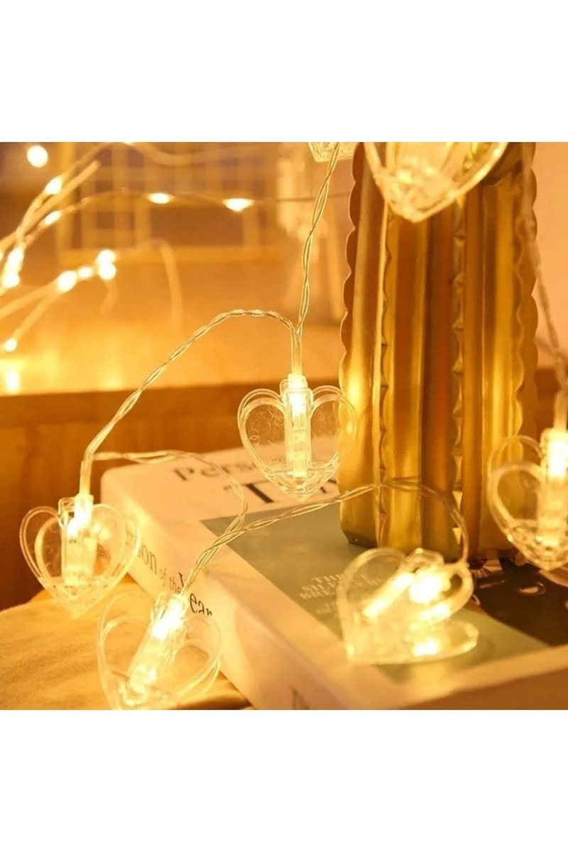 Kuzey Heart Photo Clip String Led Warm Light Gün Işığı Pilli Kalpli Mandal Led Işık 2 Metre Gün Işığı Led GÜN IŞIĞI