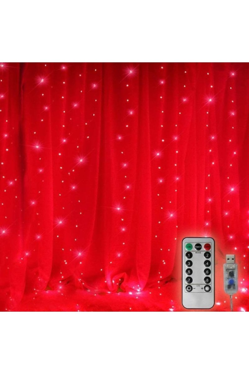 Kuzey Kırmızı Salkım Led Işık Kırmızı Led Işık Usb + Kumandalı Kırmızı Ince Peri Ledli Işık 3x2.5 Metre KIRMIZI