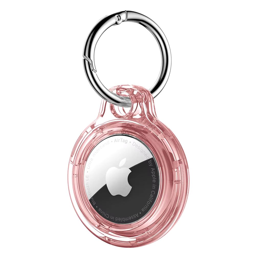 eloen AirTag ile uyumlu Koruyucu Kılıf Anahtarlık, Sert Silikon Şeffaf Renkli Kılıf (Pembe)