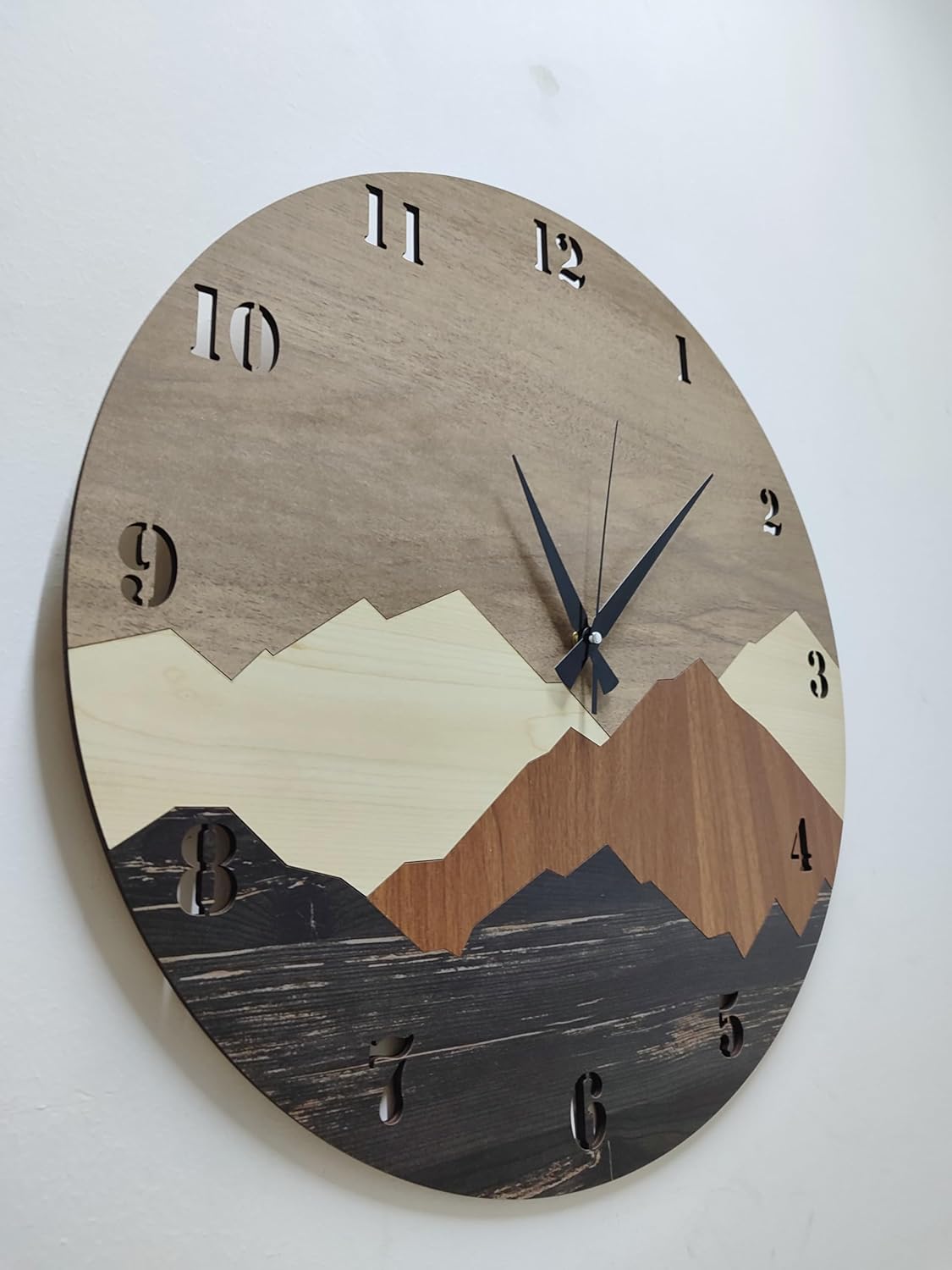 Modern Rustik Dağ Motifli Ahşap Duvar Saati 50 cm