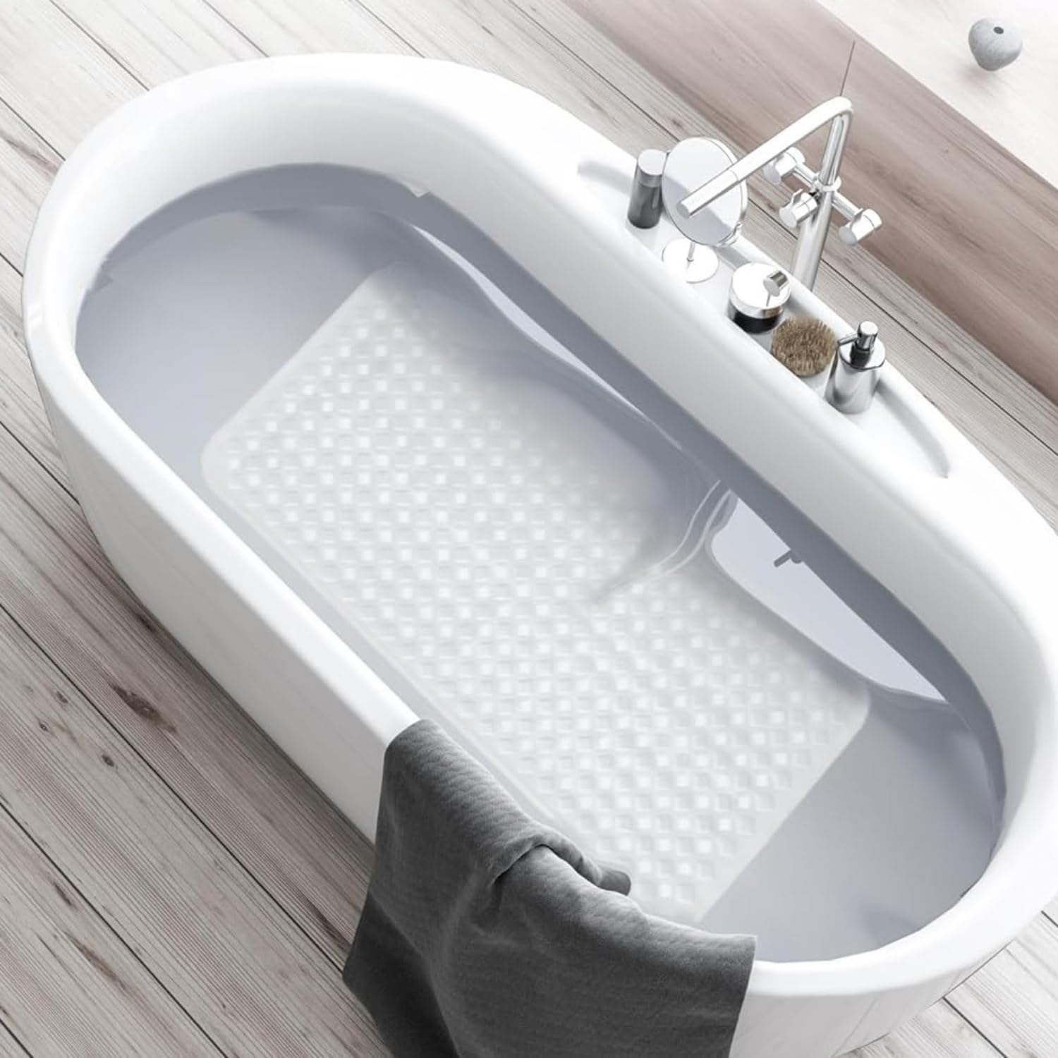 Purish | Kaymaz Banyo Paspası Mat Beyaz 70x40cm – Dikdörtgen Duş Matı, Küvet Paspası | Güçlü Vantuzlu, Su Tahliyeli, Masaj Etkili | Makinede Yıkanabilir | Kaydırmaz Zemin Matı