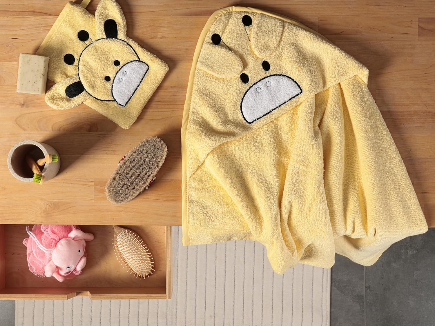 Porland Sty Giraffe Kapüşonlu Sarı Çocuk Havlu 100X100