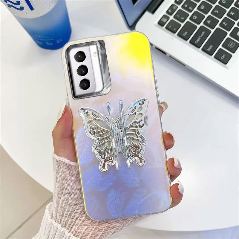Zebana Samsung Galaxy S24 FE ile Uyumlu Kılıf Zebana Standlı Kelebek Silikon Kılıf Desen 1