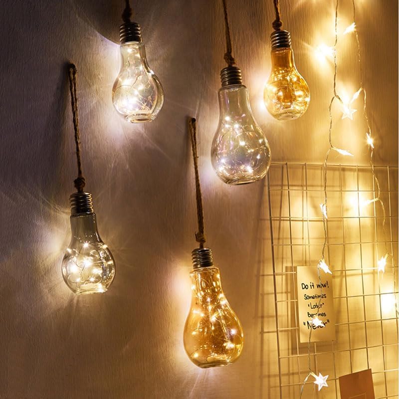 Coverzone Sarkıt Lamba, Ampul, LED Işık Zinciri, Pilli, Tekstil Kablo, Asma Lamba, Elektriksiz Pille Çalışır, Bahçe Lambası, Fener, Doğum Günü, Düğün, Noel için Aydınlatma KX015 (Şeffaf)