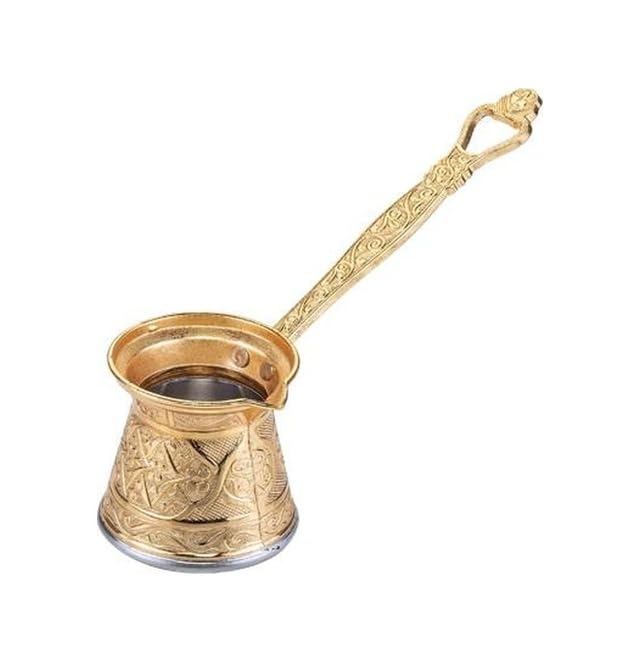 Kosova 1 Zamak Döküm Kahve Cezvesi 1-2 Kişilik Altın Rengi