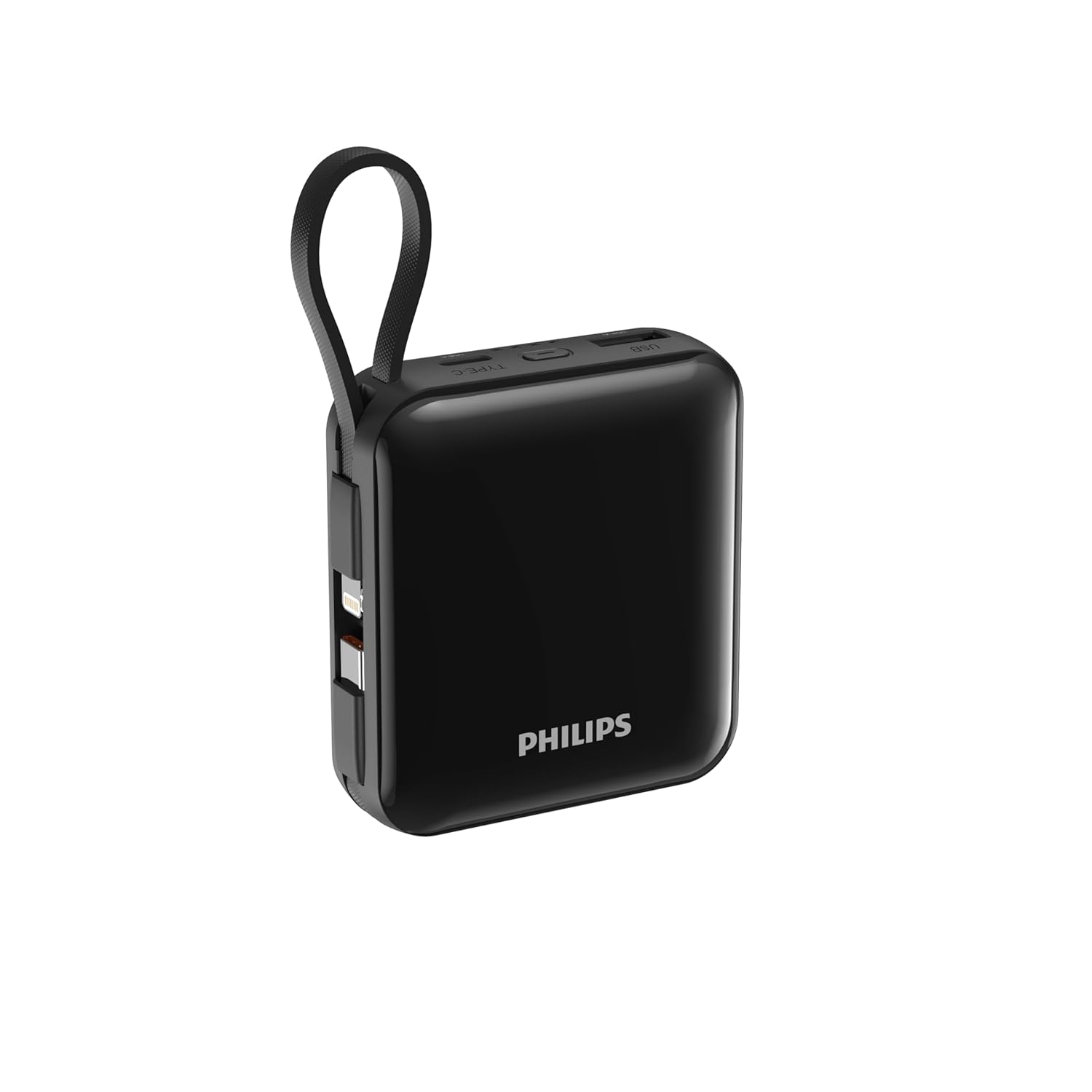 PHILIPS DLP5713CB/00 10.000 mAh 22, 5W USB-C ve Lightning Dahili Kablolu Powerbank 1xUSB-A, 1xUSB-C, Siyah