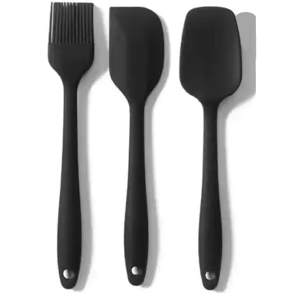 Promosyonca Siyah Silikon Mutfak Aletleri Seti, 2 Spatula ve 1 Fırça, 3 Parça